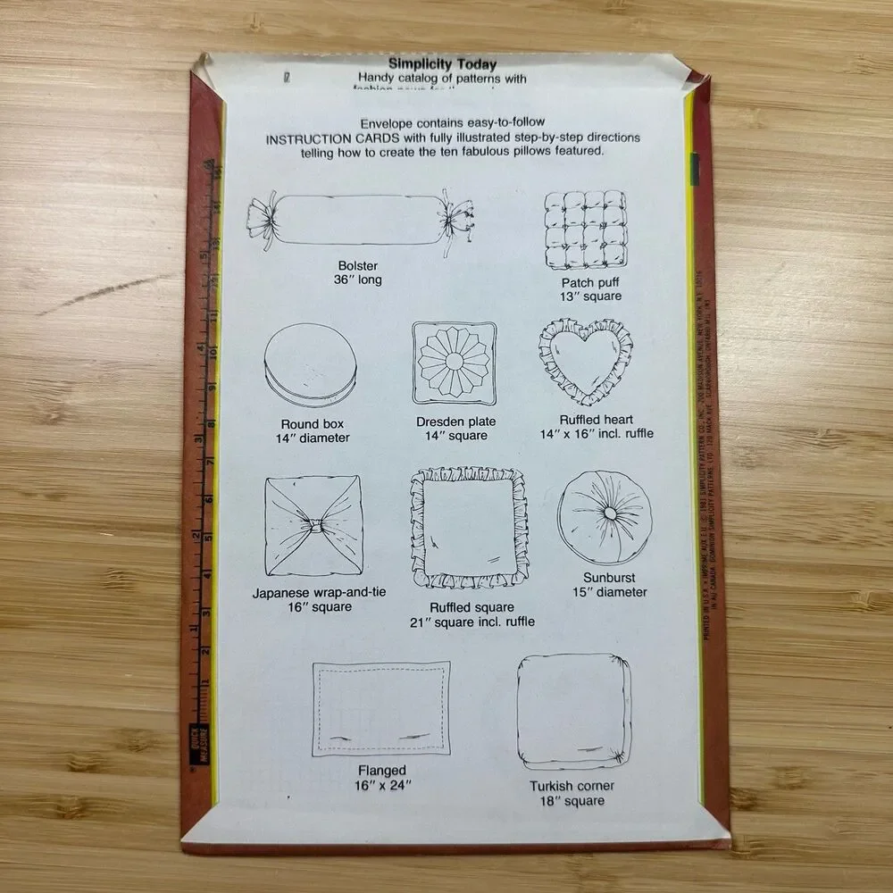 Vtg Simplicity Throw Pillows Instruction Cards Pattern 117 Cottagecore 1981